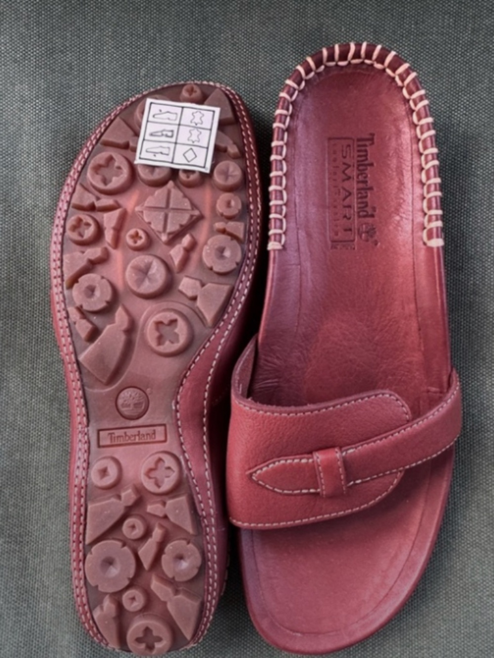 Timberland Women's Burgundy Leather Slide Sandals with Stitched Trim - Picture 4 of 12